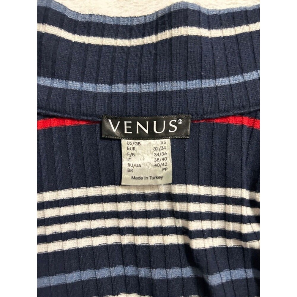 Venus Knit Striped Dress XS Blue Red White Full Zip Long Cardigan High Neck - Picture 5 of 10